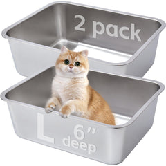 EGMEHOAD stainless steel litter box 2-pack for easy cleaning and shared pet use.