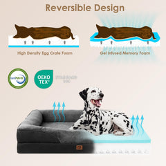 EHEYCIGA bolster dog sofa bed showing four-sided neck and head cradling.
