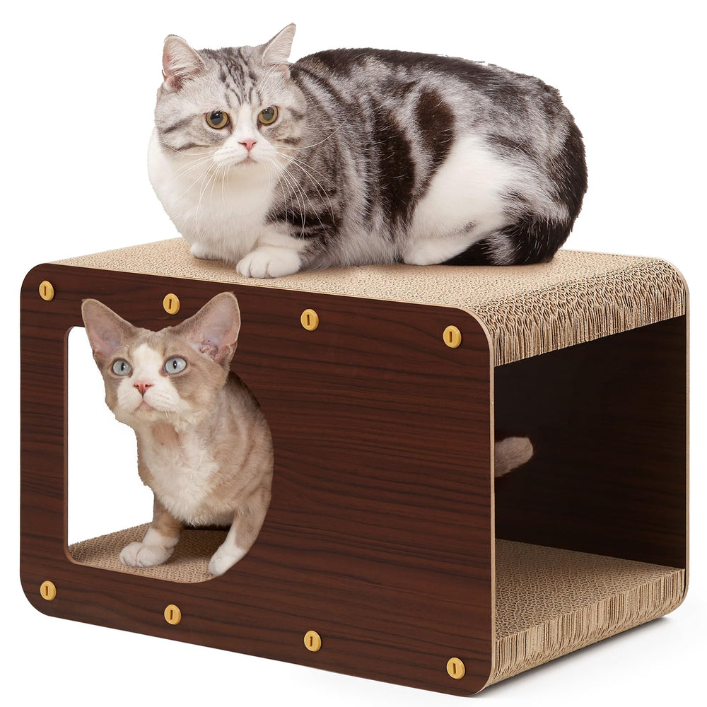 EHEYCIGA cardboard cat scratcher house front view shows a durable scratching surface for indoor cats.