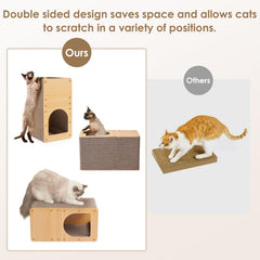 EHEYCIGA cardboard cat scratcher house material closeup confirms non-toxic high-density corrugated paper.