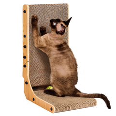 EHEYCIGA L-shaped cardboard scratcher, 19-inch, brown, against a wall to protect furniture.