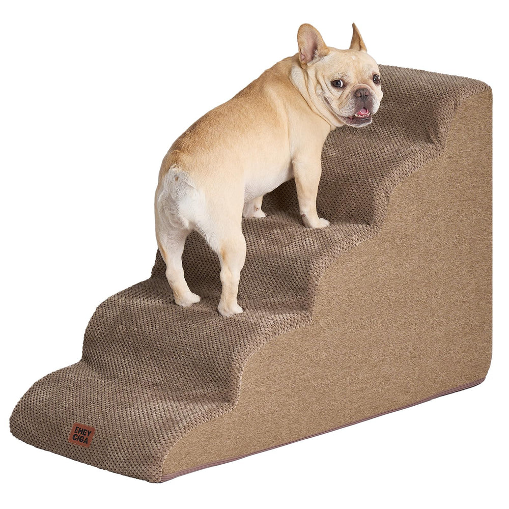EHEYCIGA curved dog stairs with five steps for safe bed access for small dogs.