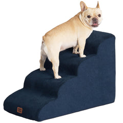 EHEYCIGA curved dog stairs navy front view highlights low-profile climb for easy bed access