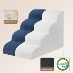 EHEYCIGA curved dog stairs navy side view shows non-slip stability on carpet
