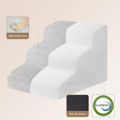 EHEYCIGA curved dog stairs side view, stable foam construction supports climbing.