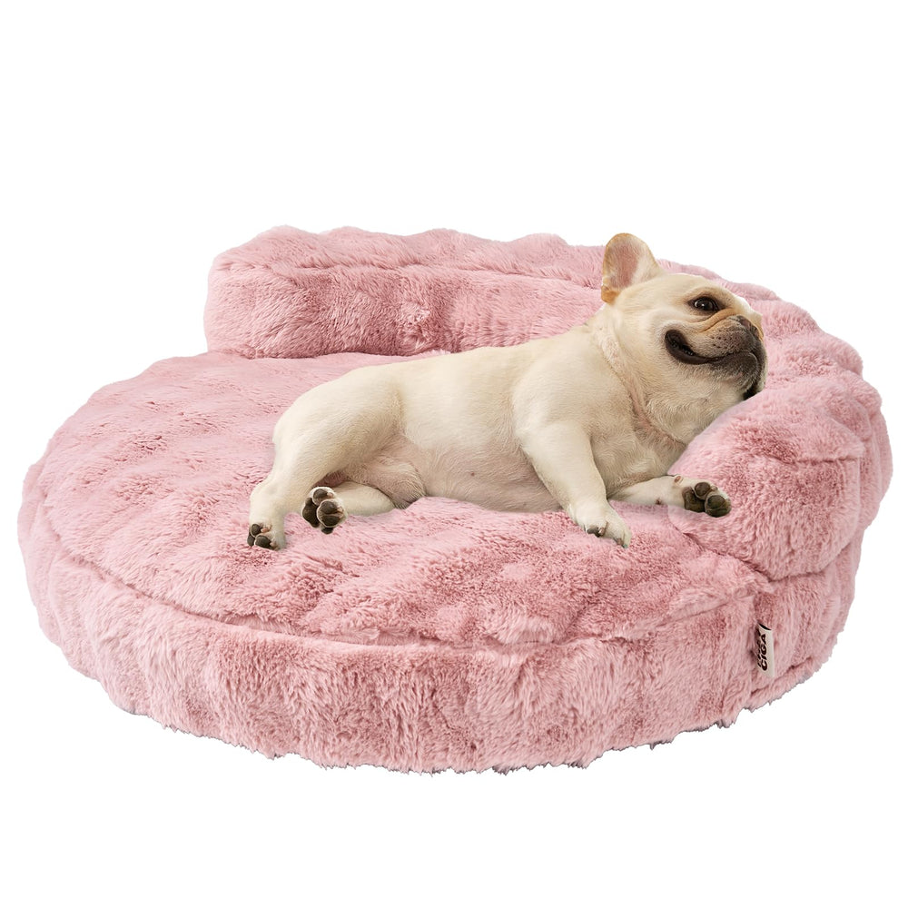 EHEYCIGA dog bed round soft-foam pink offers cloud-like comfort for naps.