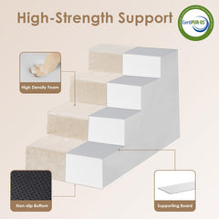 EHEYCIGA 4-step beige dog stairs folded as a bed for travel.