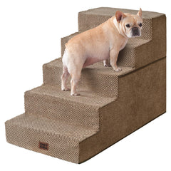 EHEYCIGA 5-step dog stairs side view, stable wide steps for confident climbs.