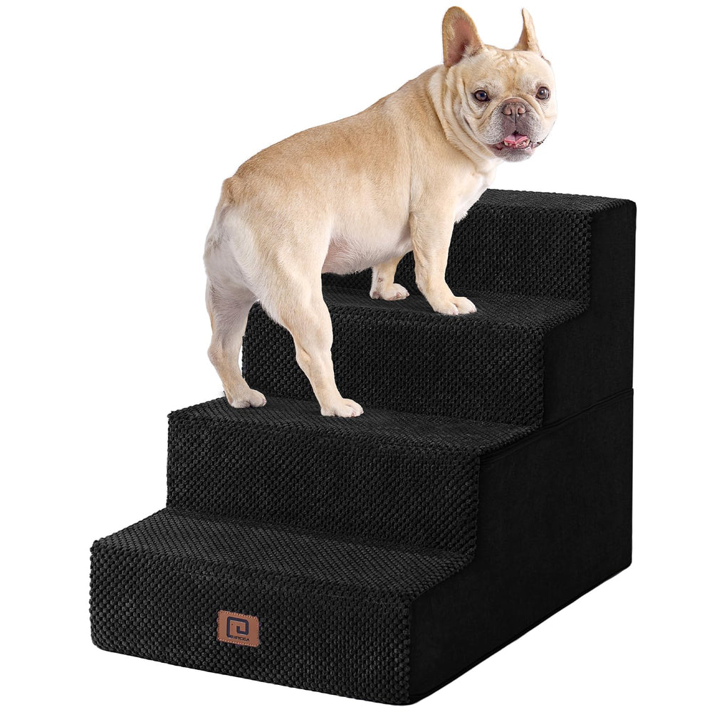 EHEYCIGA dog stairs used against a bed for easy access by a small dog