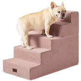 EHEYCIGA pink 5-step dog stairs beside bed edge for safe high bed access