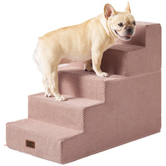 EHEYCIGA pink 5-step dog stairs beside bed edge for safe high bed access