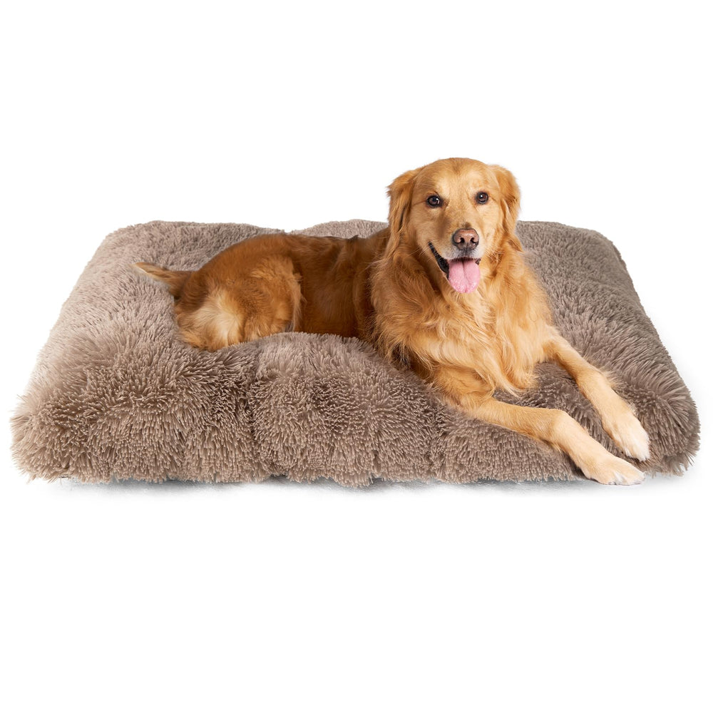 EHEYCIGA fluffy dog crate bed camel exterior offers comfortable lounging.