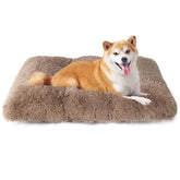 EHEYCIGA fluffy dog crate bed top view showcases plush fur for cozy lounging.