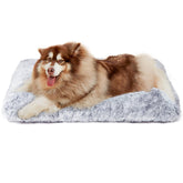 EHEYCIGA fluffy dog crate bed XL gray, side view, ideal for secure resting.
