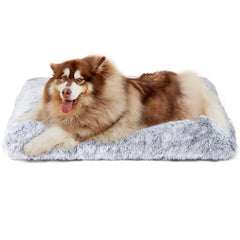 EHEYCIGA fluffy dog crate bed XL gray, side view, ideal for secure resting.