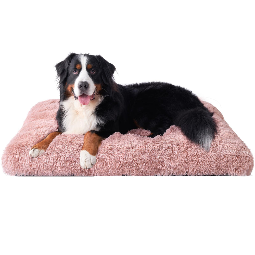 EHEYCIGA fluffy dog crate pad on crate for cozy calm rest.