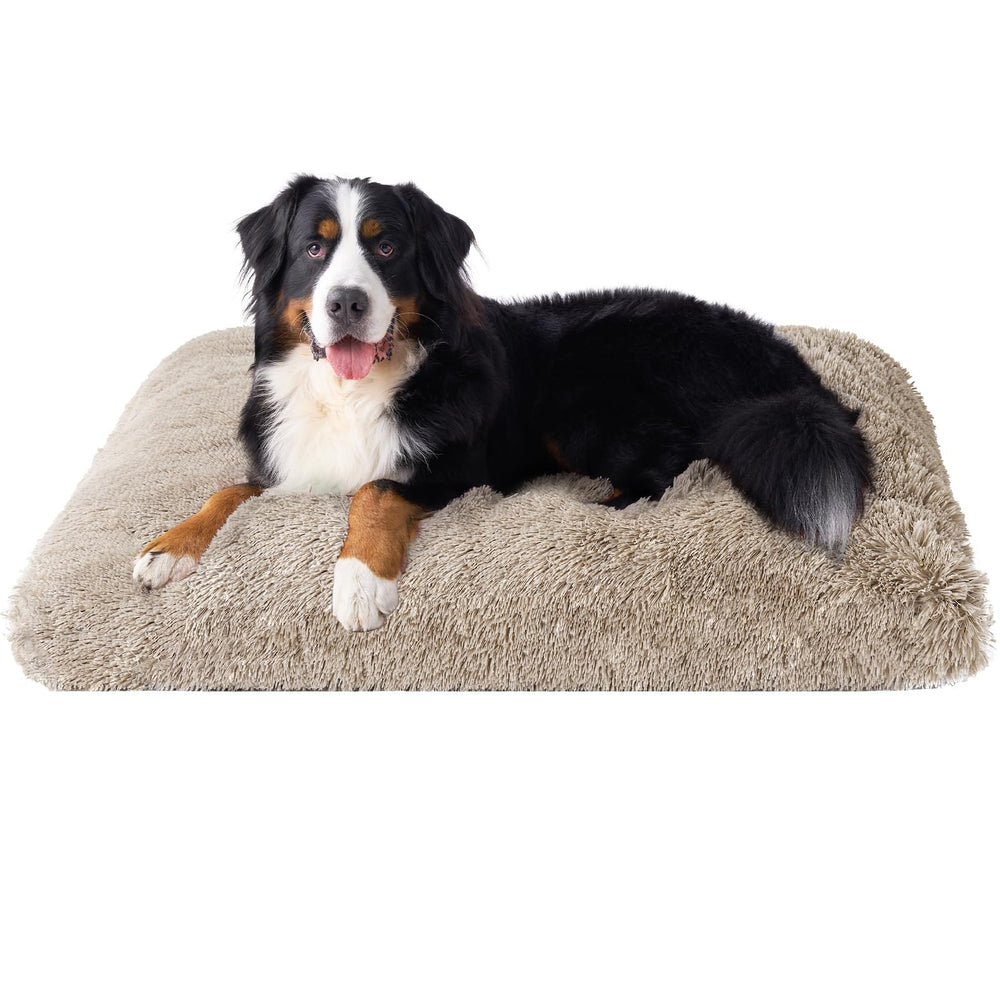EHEYCIGA fluffy XL dog crate bed on crate offers calm, cozy naps.