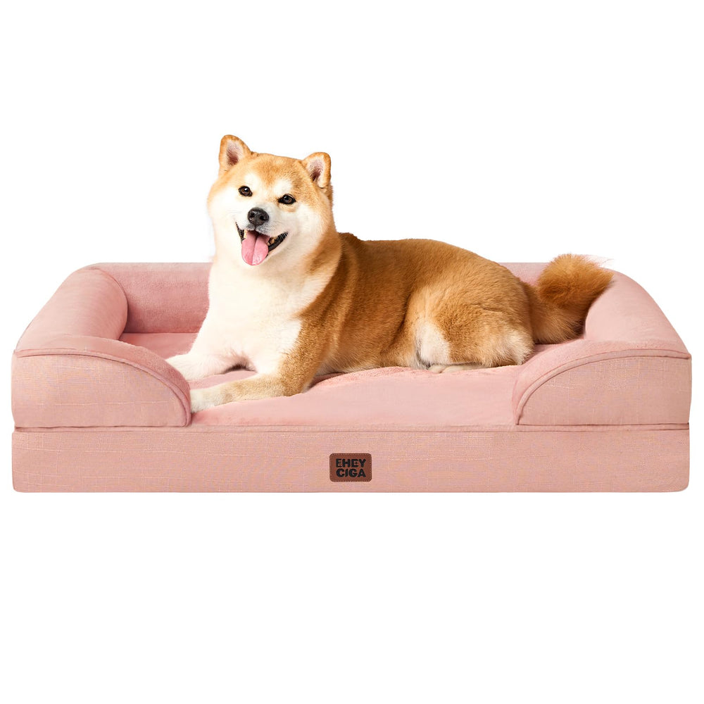 EHEYCIGA orthopedic dog bed front view with bolsters for neck support