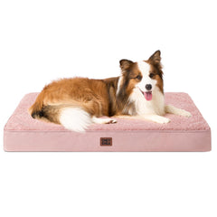 EHEYCIGA orthopedic XL dog bed pink top view highlights plush surface for comfort