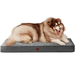 EHEYCIGA orthopedic XXL dog bed in grey, close-up shows plush sherpa top for comfort.