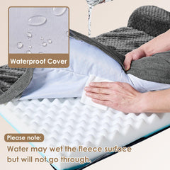 EHEYCIGA bed shows waterproof film and linen-side for durability and breathability.