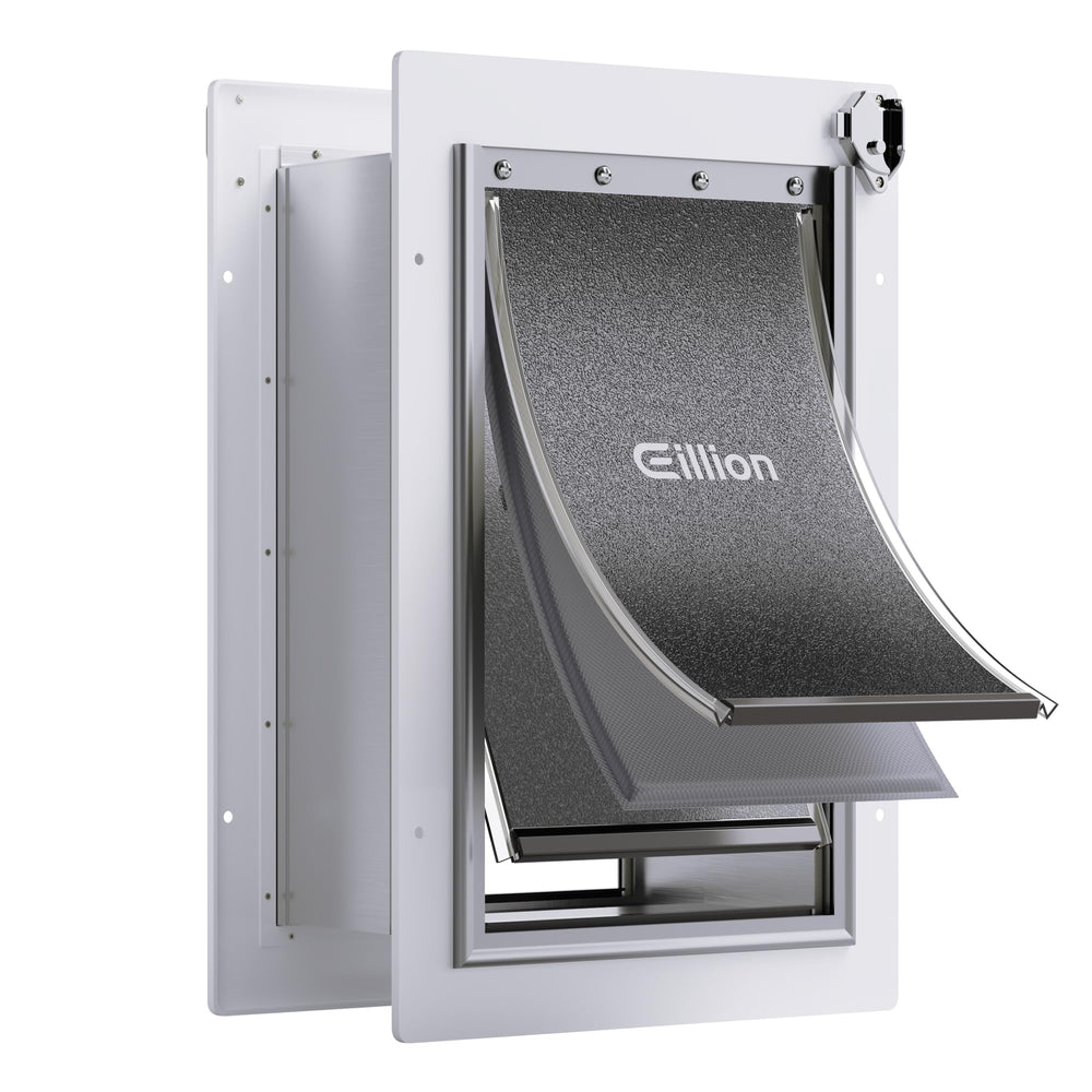 Eillion 3-flap wall dog door frame shows sturdy metal construction for secure access.