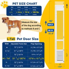 Eillion dog door for sliding glass doors demonstrates inward opening to save space.