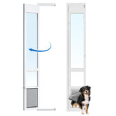 Eillion large dog door installed on the left side opens inward for easy indoor access.