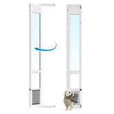 Eillion medium dog door installed on sliding glass door with inward opening for space efficiency.