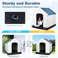 Elevon plastic dog house elevated floor keeps paws dry and clean.