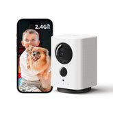 ELYSOO battery powered indoor camera on a shelf enabling wire free placement