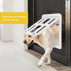 Enjoying dog door demonstrates two-way operation for convenient pet entry and exit.
