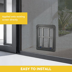Enjoying dog door screen installation steps show simple setup on an existing screen door.