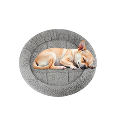 Enjoying Plush Cat Bed Mat: round design offers cozy sleep for small pets.