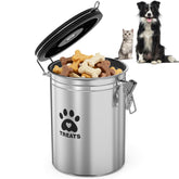 ENONCI dog treat container with airtight lid keeps treats fresh on the counter.