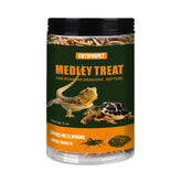 Entopropet dried mealworms and crickets medley in bottle for easy reptile feeding.
