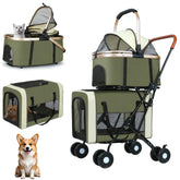 ENVTEK double pet stroller folded compactly for storage and travel