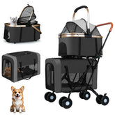 ENVTEK Double Pet Stroller folded compact for storage and travel