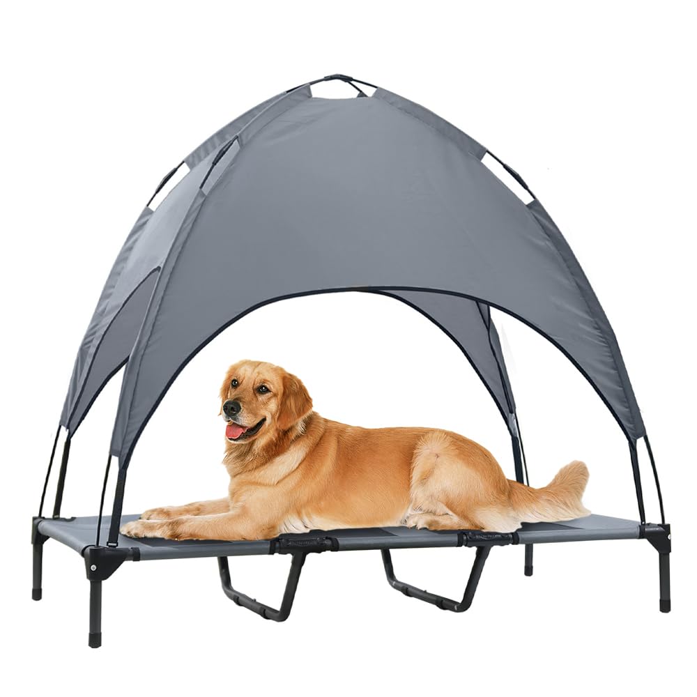 Eofritt elevated dog bed with canopy, fully assembled for outdoor shade and cooling.
