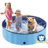 Eooqi Foldable Dog Pool blue, fully expanded for outdoor splash.
