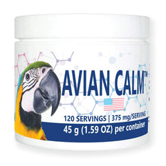 Equa Holistics Avian Calm bottle shown, supporting calm behavior for parrots.