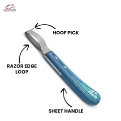 Equine Care ergonomic grip hoof knife in hand
