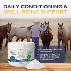 Equinety Horse XL amino acid blend label highlighting essential amino acids for muscle support.