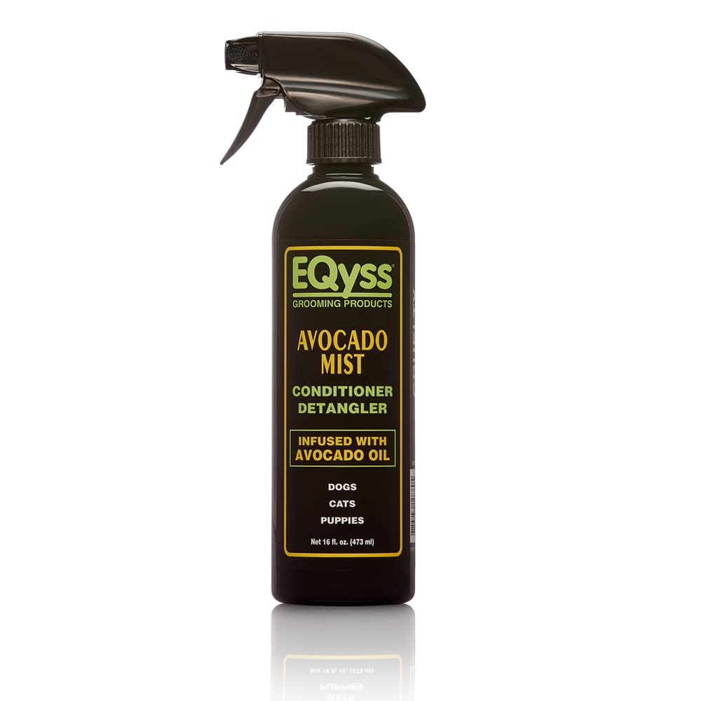 Eqyss Avocado Mist bottle dispensing for easy leave-in conditioning.