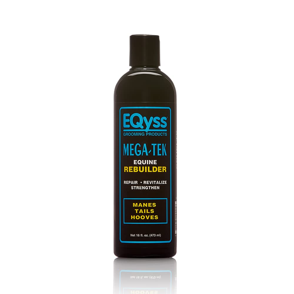 Eqyss Mega-Tek Equine Rebuilder bottle pouring gel to nourish dry hooves and skin