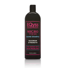 Eqyss Micro-Tek Equine Itch Relief Shampoo bottle pour enables quick, even application.
