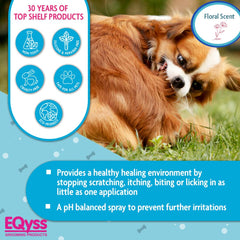 Eqyss Micro-Tek spray in a skin-care routine promotes soothing daily care for pets.