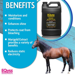 Eqyss Premier Marigold Dirt-Repellent spray helps repel dust and dirt during rides.