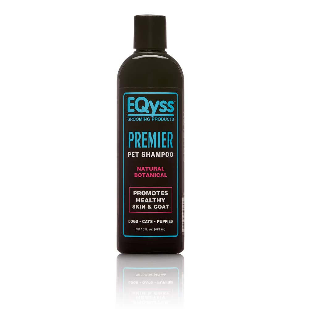 Eqyss Premier Pet Shampoo bottle shows color enhancement and brightness.