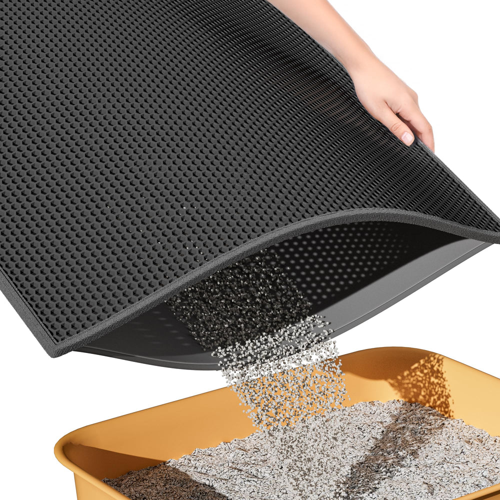 ESTHELLO cat litter mat large full view with honeycomb design traps litter efficiently.